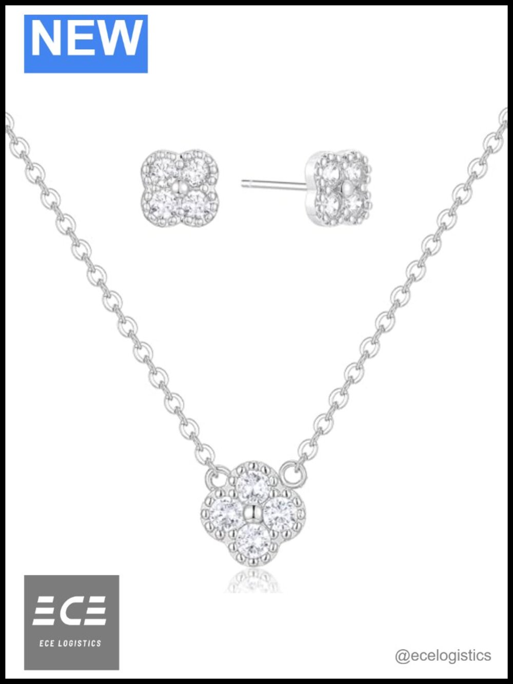 14K Gold Plated Brass CZ Flower Necklace Earring Set Gift